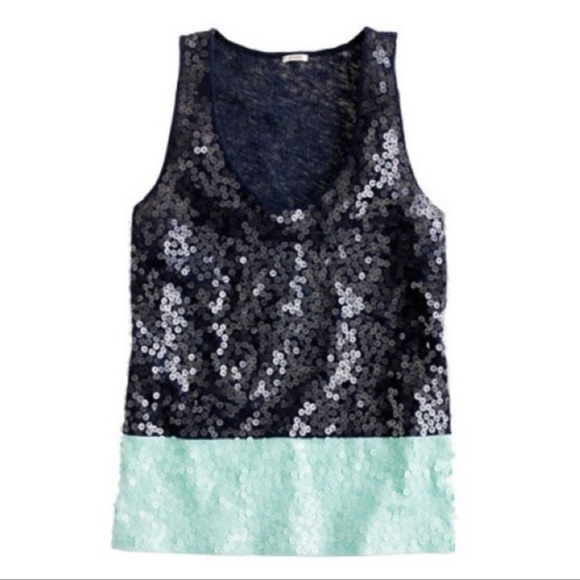 J.Crew Sequin Navy Blue Mint Green Color Block Tank Top Small - Picture 1 of 17